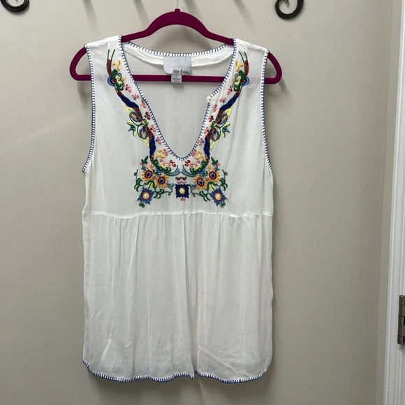 Anthropologie Chloe Oliver Womens Tunic Top L White Gaila Embroidered Bohemian - Picture 2 of 11